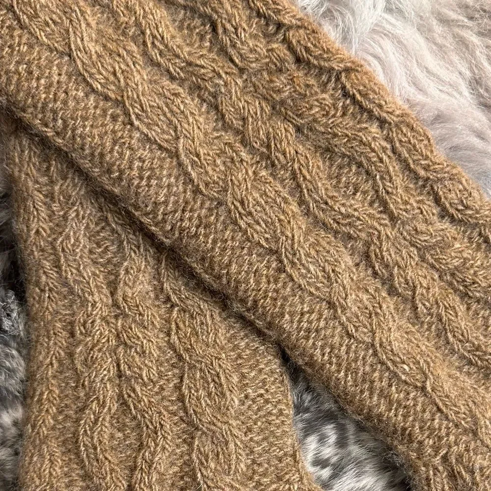 *Ralph Lauren Blue Label Caramel Cashmere Blend Cable Knit Fingerless Gloves